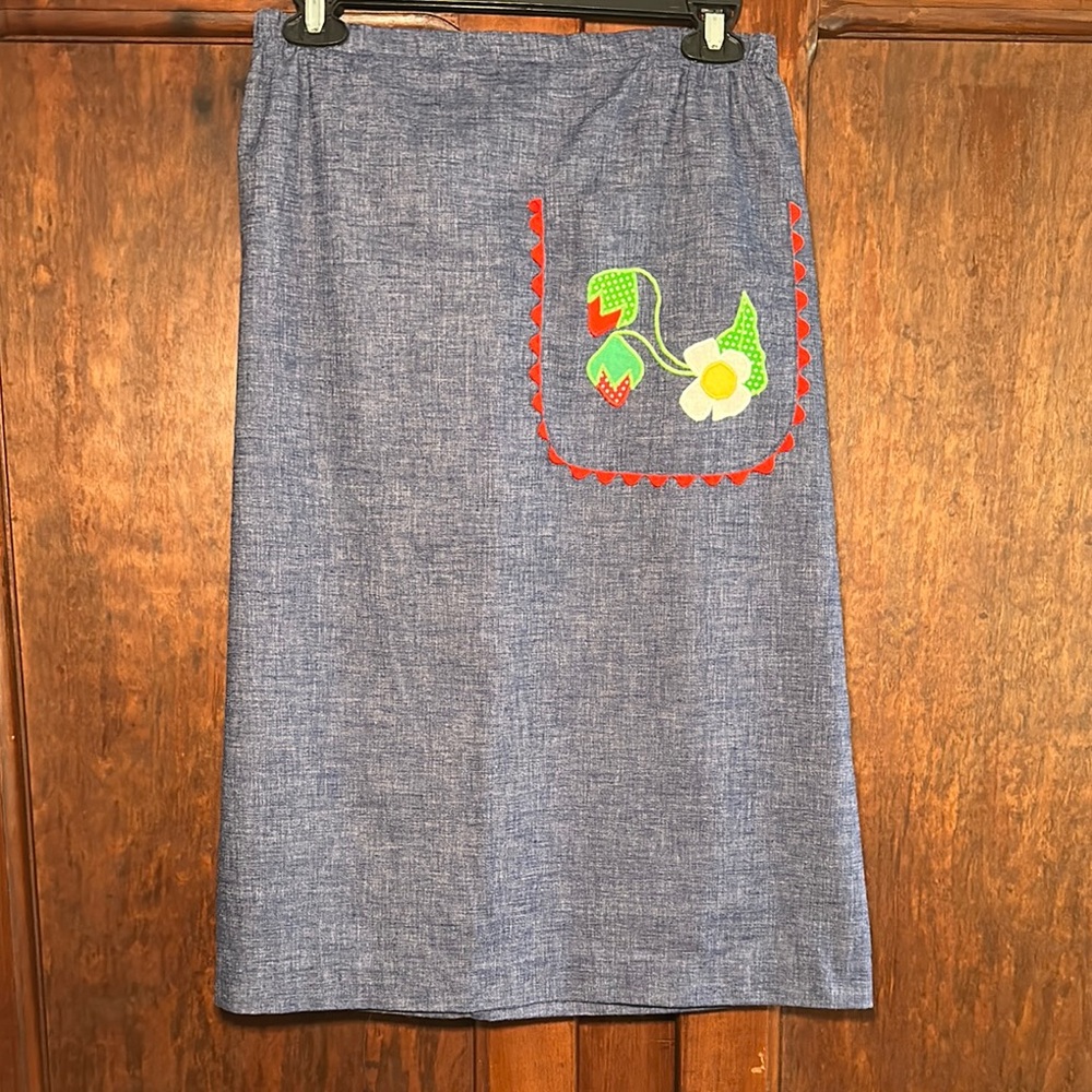 Vintage Frog Pond Embroidered Blue Skirt with strawberry Design